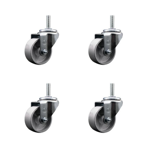 3 Inch Semi Steel Wheel Swivel 34 Inch Threaded Stem Caster Set Service Caster